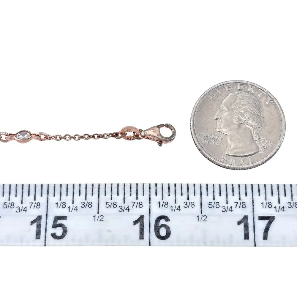 Vintage Sterling Silver 925 Rose Gold-Tone Cubic Zirconia Station Necklace 16
